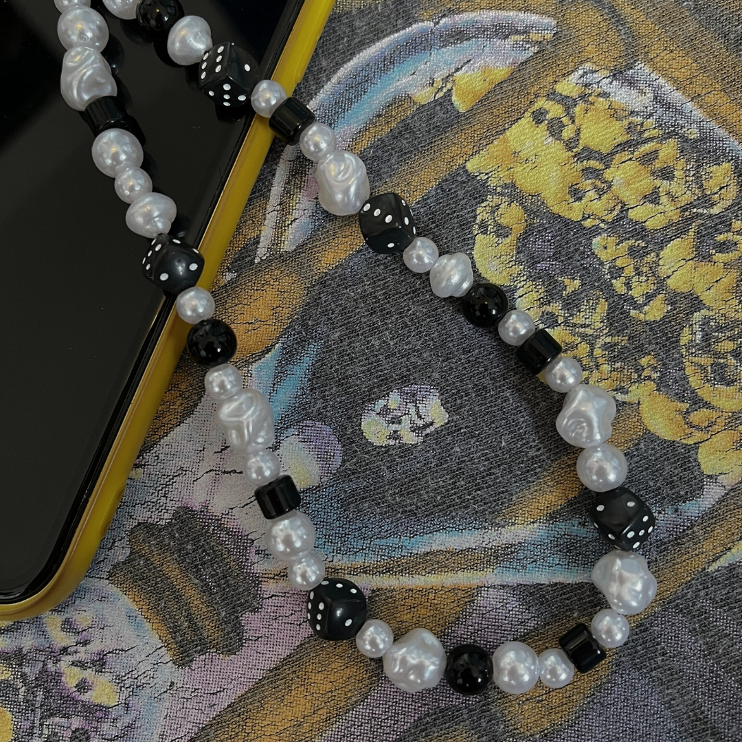 Snake Eyes- Dice Beaded Phone Strap