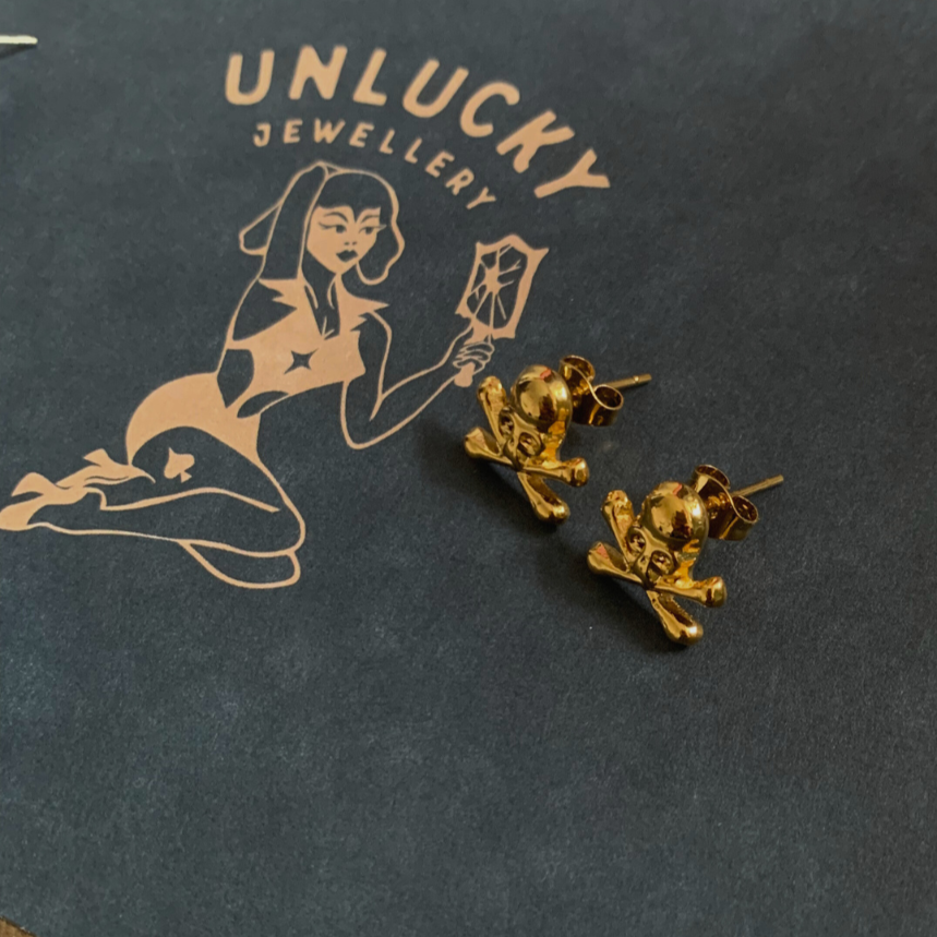 Skull and Bones Gold Earrings